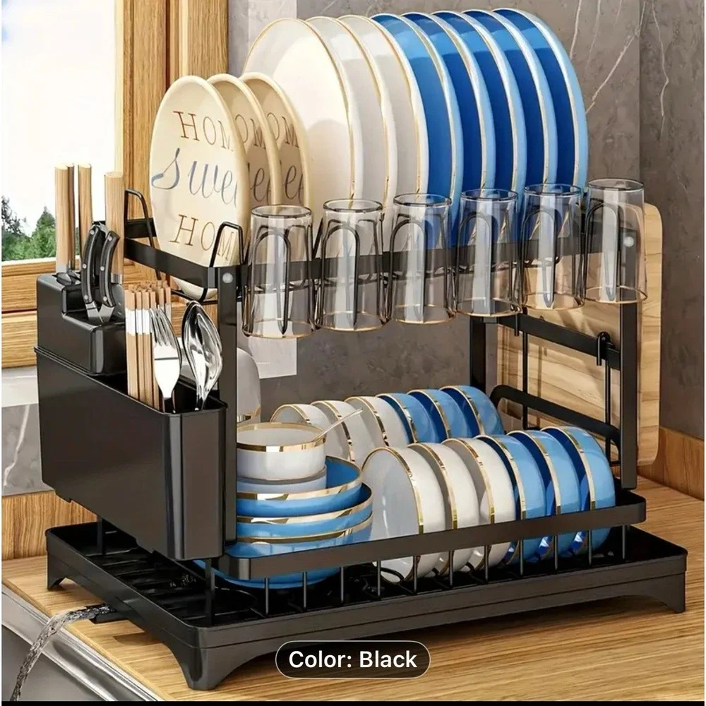Multi-Functional 2-Tier Waterproof Drying Rack Black New